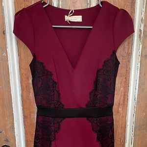 Dorothy Perkins Deep Red Black Lace Scuba Dress US Sz XS-S